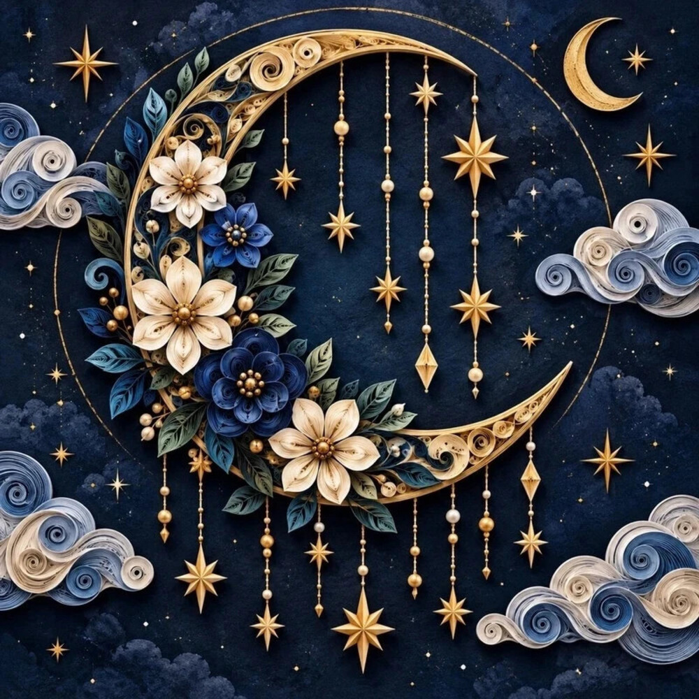 8x8 Framed Celestial Moon Dreamcatcher Quilling Art Print